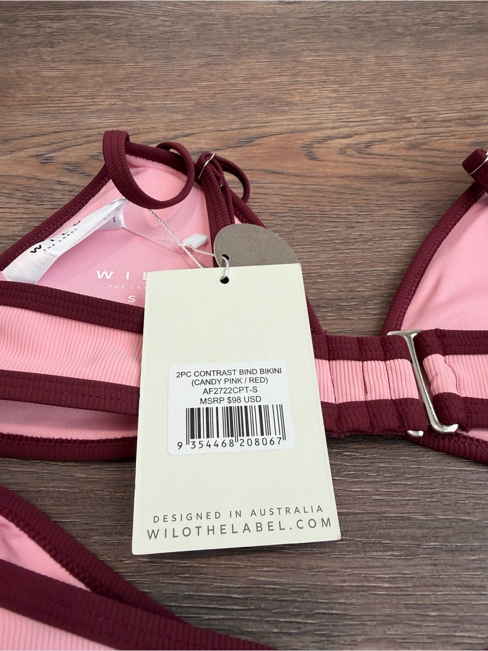 NWT Wilo The Label Candy Pink Contrast Trim Bikini Set Ribbed Two Piece S/XS - Picture 4 of 4